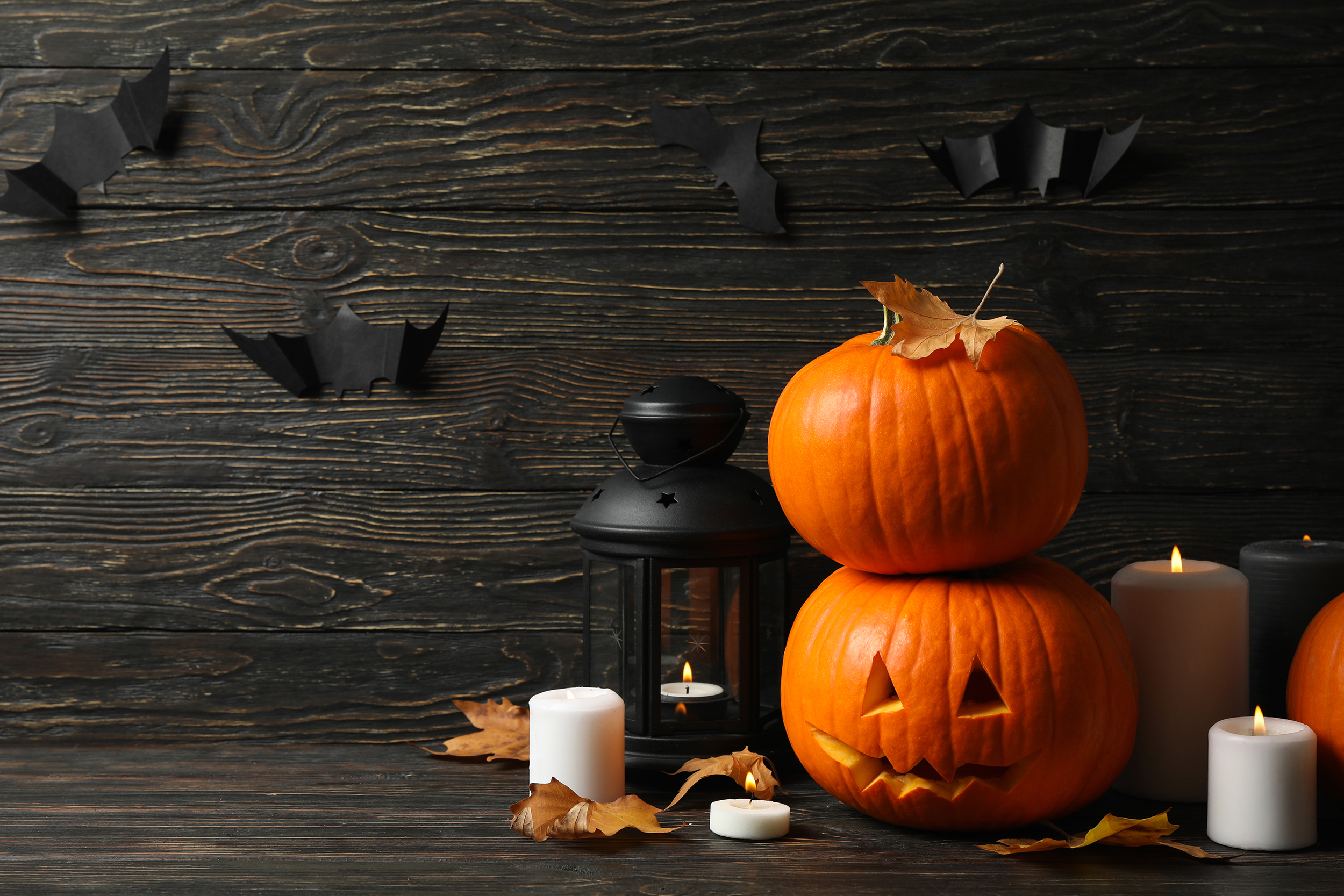pumpkins halloween accessories wooden background